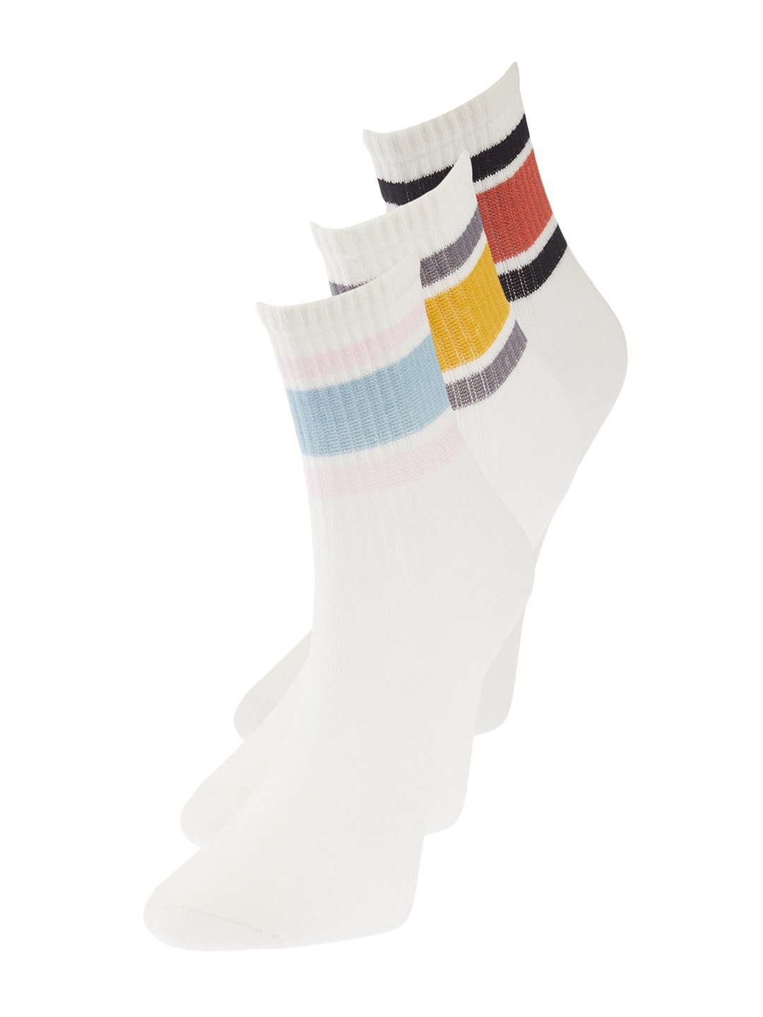 

Trendyol Pack Of 3 Patterned Above Ankle-Length Socks, White