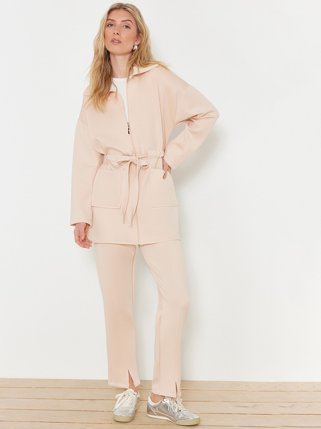 

Trendyol Shirt Collar Jacket & Trousers, Beige