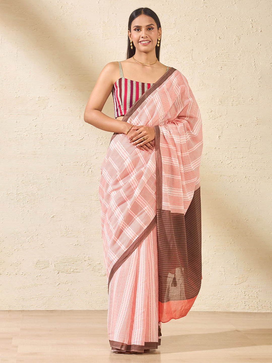 

Taneira Striped Saree, Orange