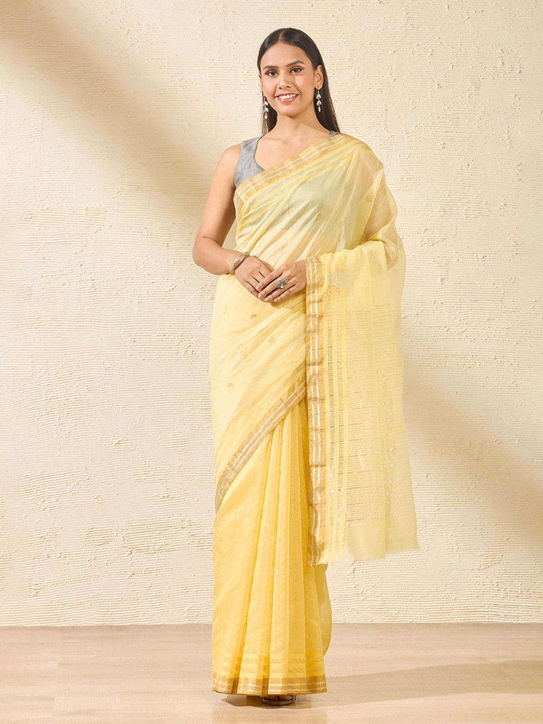 

Taneira Woven Design Zari Chanderi Saree, Yellow