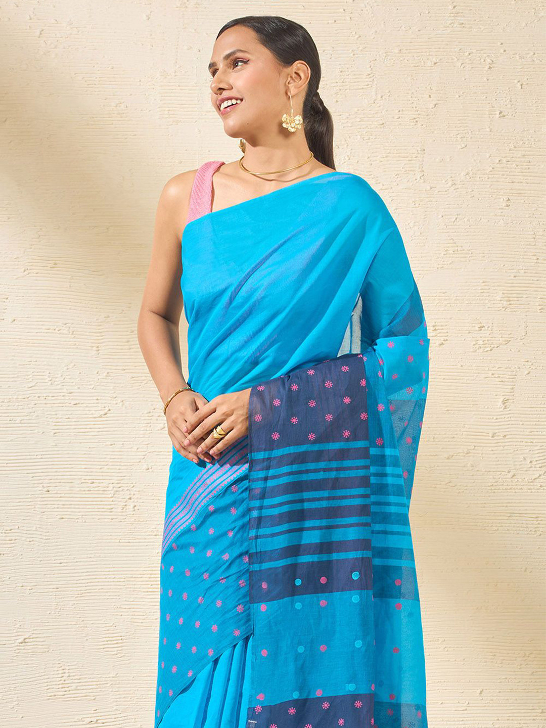 

Taneira Pure Cotton Saree, Blue