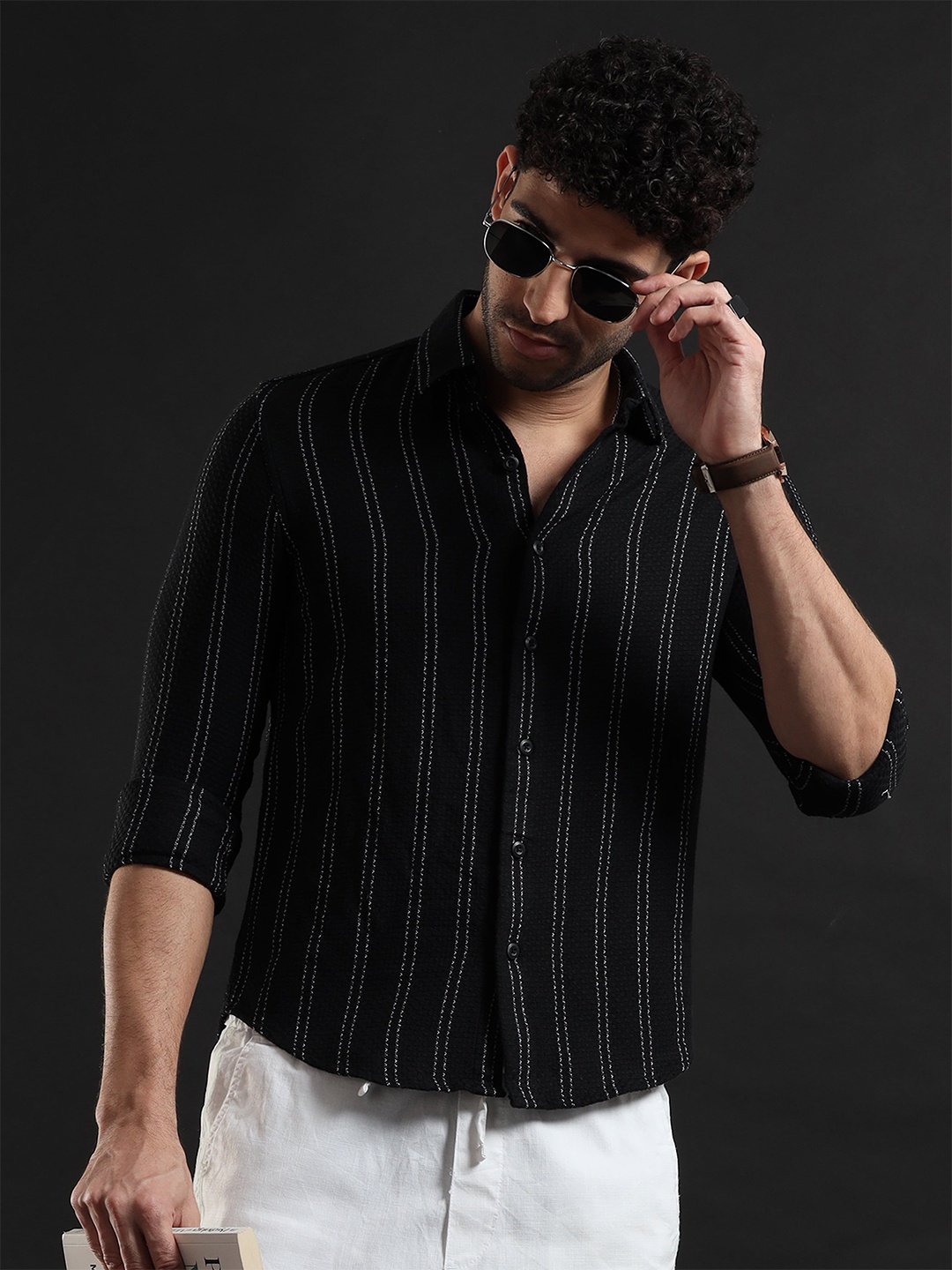 

Skewdeck Striped Comfort Cotton Casual Shirt, Black