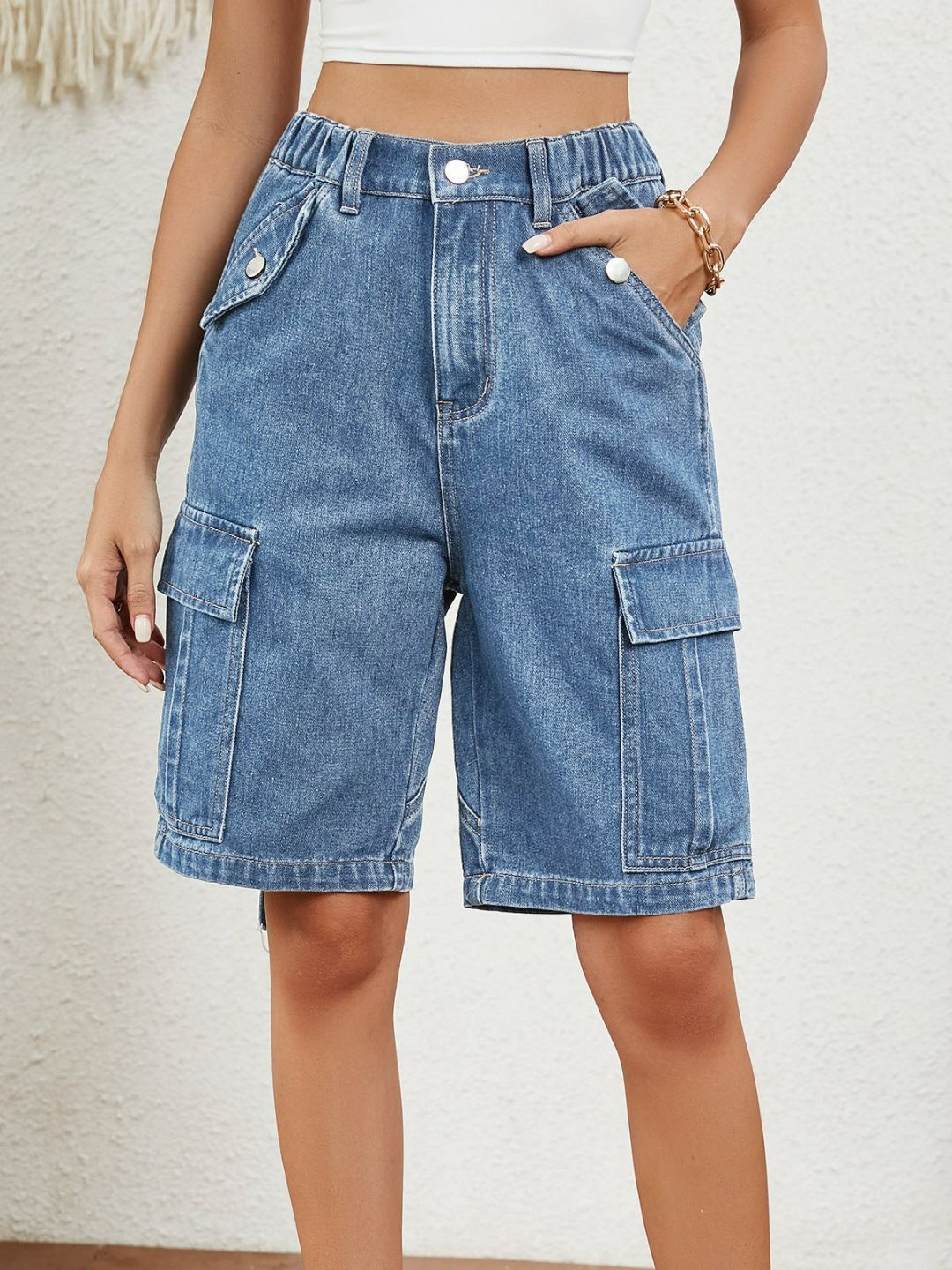 

4WRD by Dressberry Women Blue High-Rise Denim Shorts