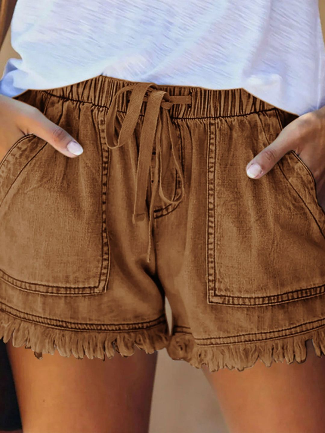 

4WRD by Dressberry Women Khaki Mid-Rise Denim Shorts