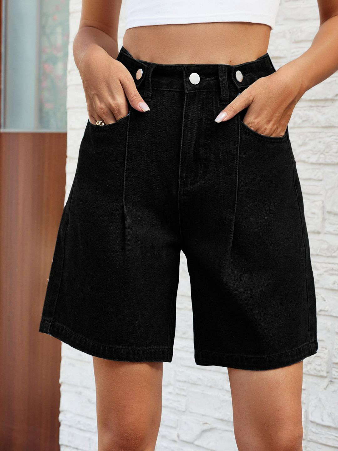 

4WRD by Dressberry Women Black Mid-Rise Denim Shorts