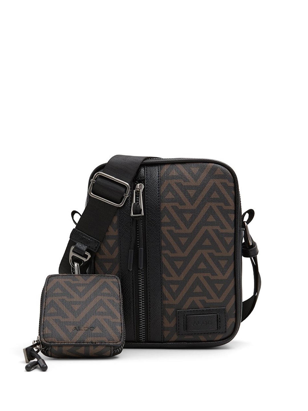

ALDO Men Printed Messenger Bag With Pouch, Brown