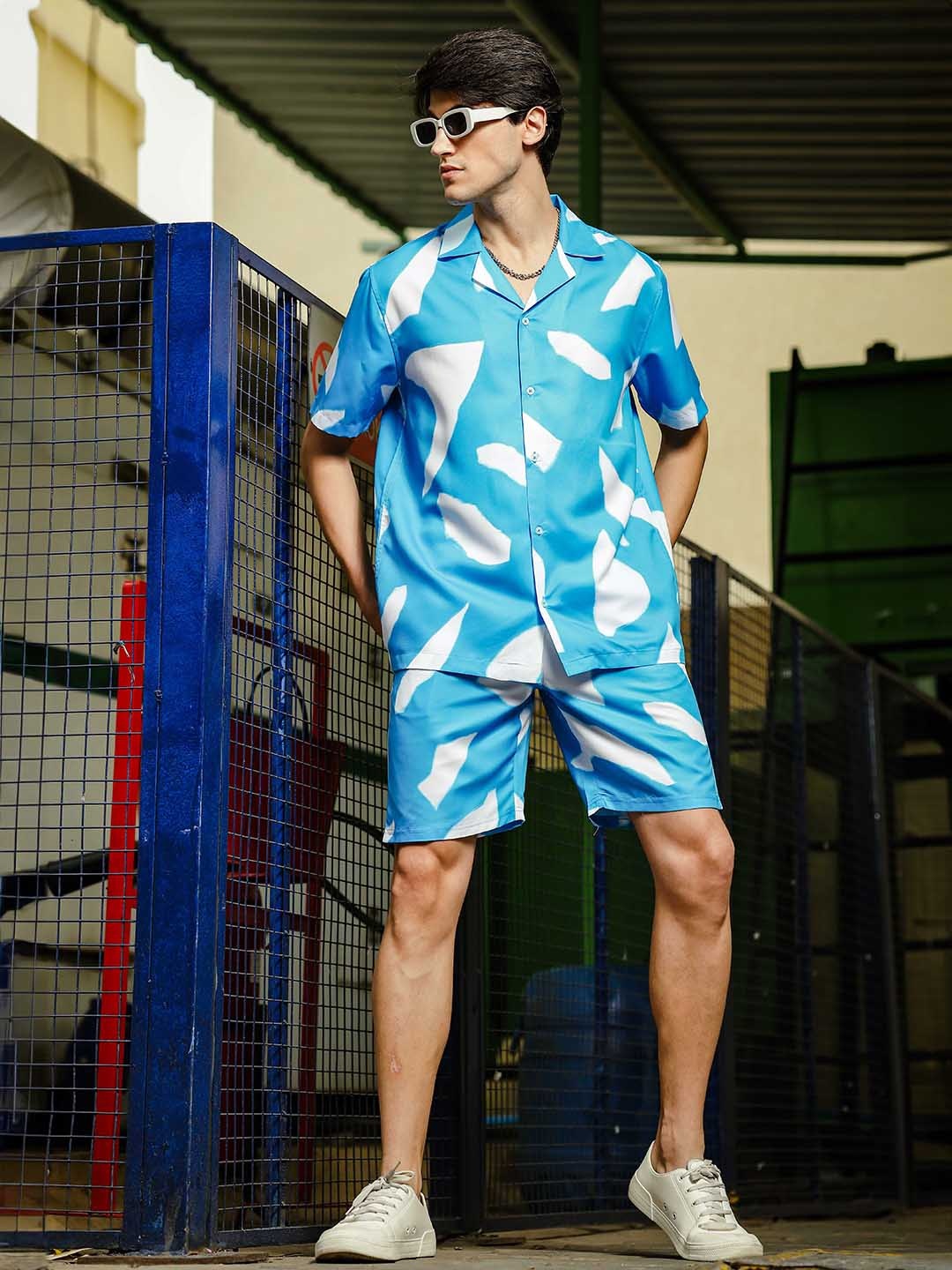 

House of Koala Abstract Printed Shirt & Shorts Co-Ords Set, Blue