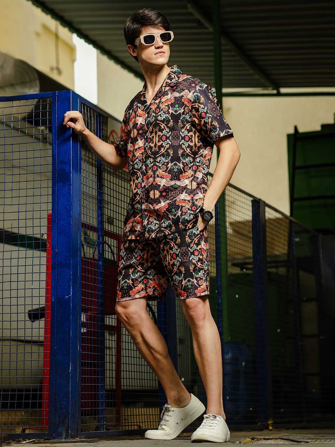 House of Koala Abstract Printed Shirt & Shorts Co-Ords Set, Black