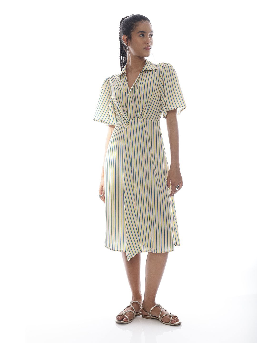 

H&M Striped Bow Detail Dress, Green