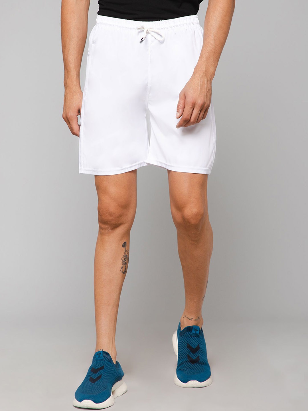 GIYSI Men Mid Rise Sports Shorts, White
