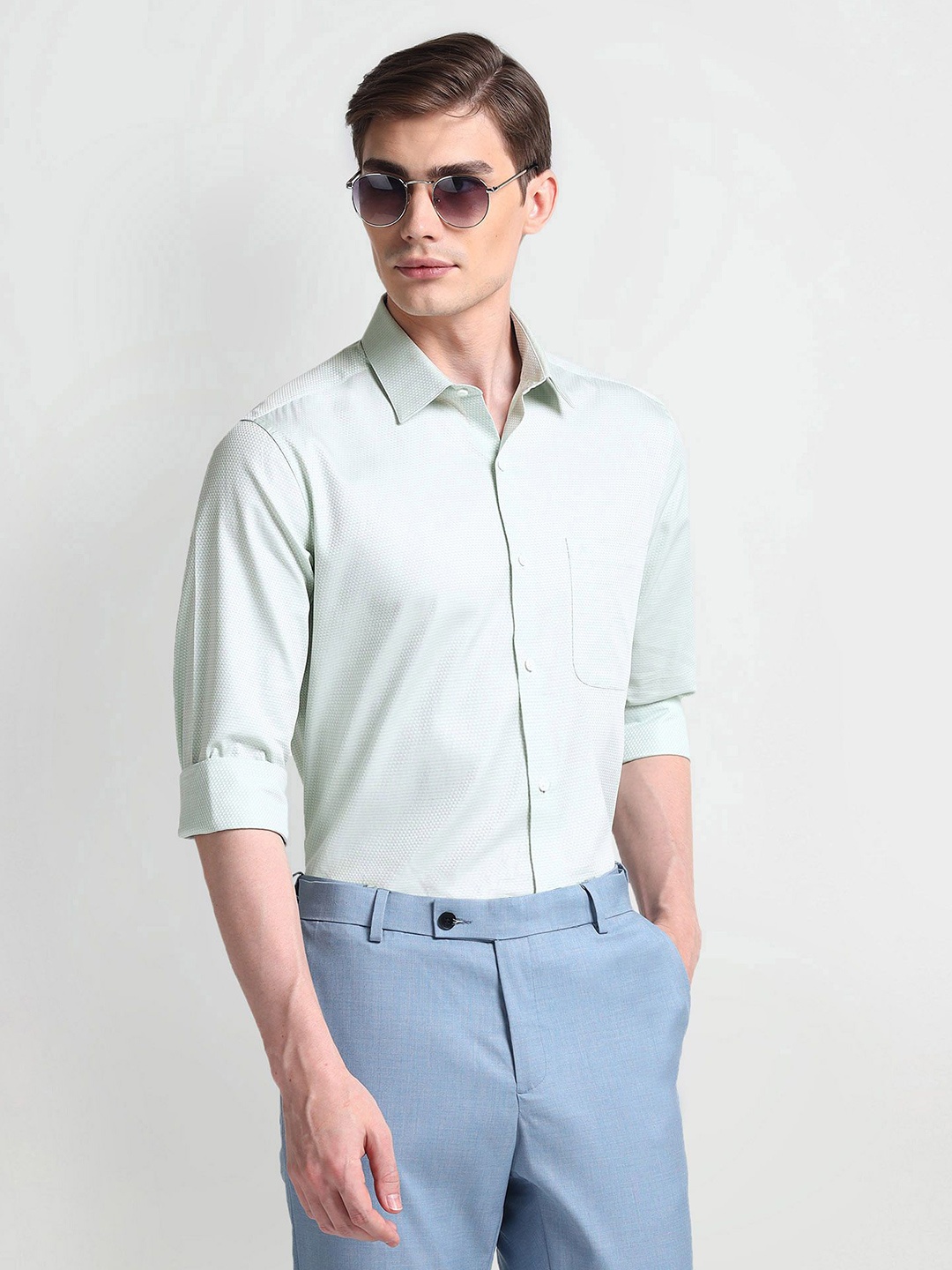 

Arrow Self Design Cotton Formal Shirt, Green