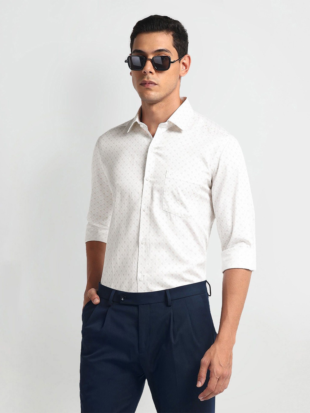 

Arrow Slim Fit Printed Cotton Formal Shirt, White