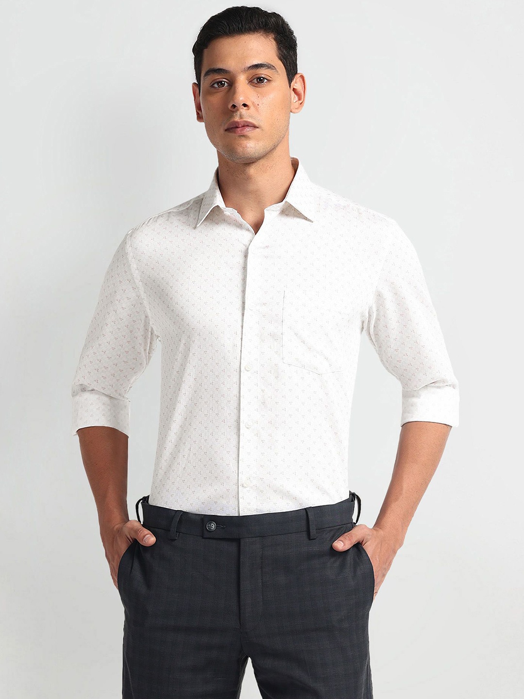 

Arrow Micro Ditsy Printed Twill Cotton Formal Shirt, White