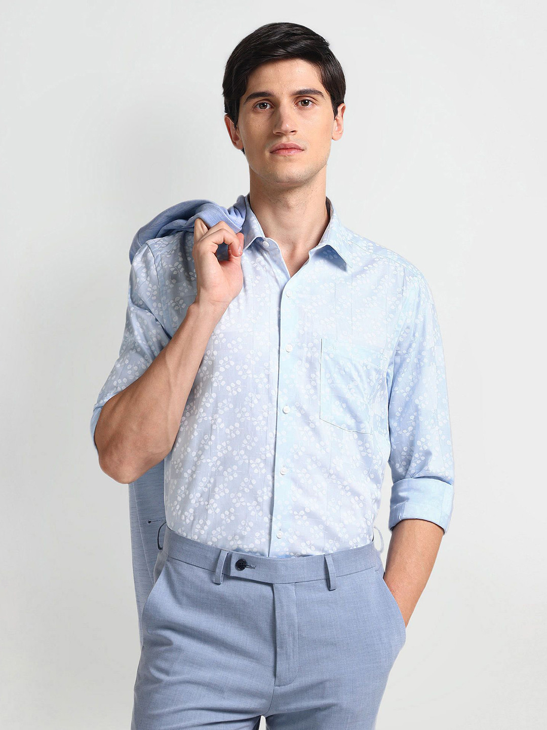 

Arrow Men Slim Fit Floral Printed Twill Cotton Formal Shirt, Blue