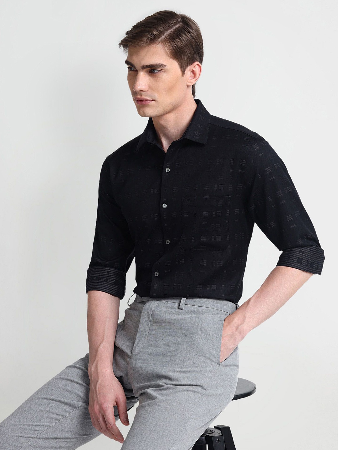 

Arrow Abstract Printed Cotton Formal Shirt, Black