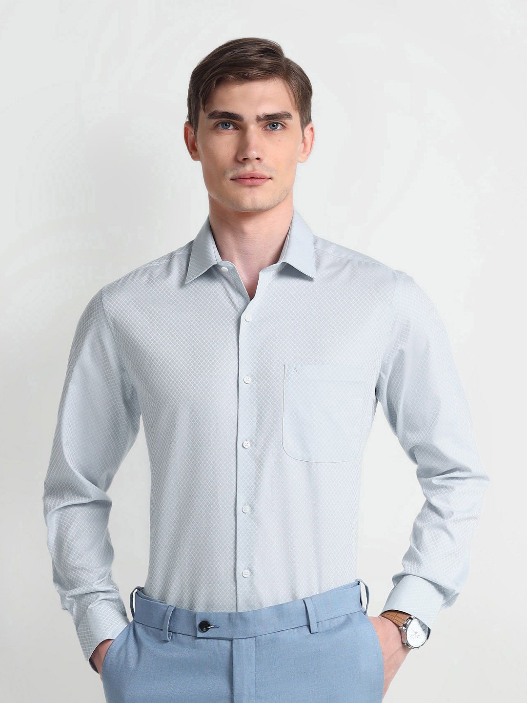 

Arrow Printed Spread Collar Cotton Formal Shirt, Grey