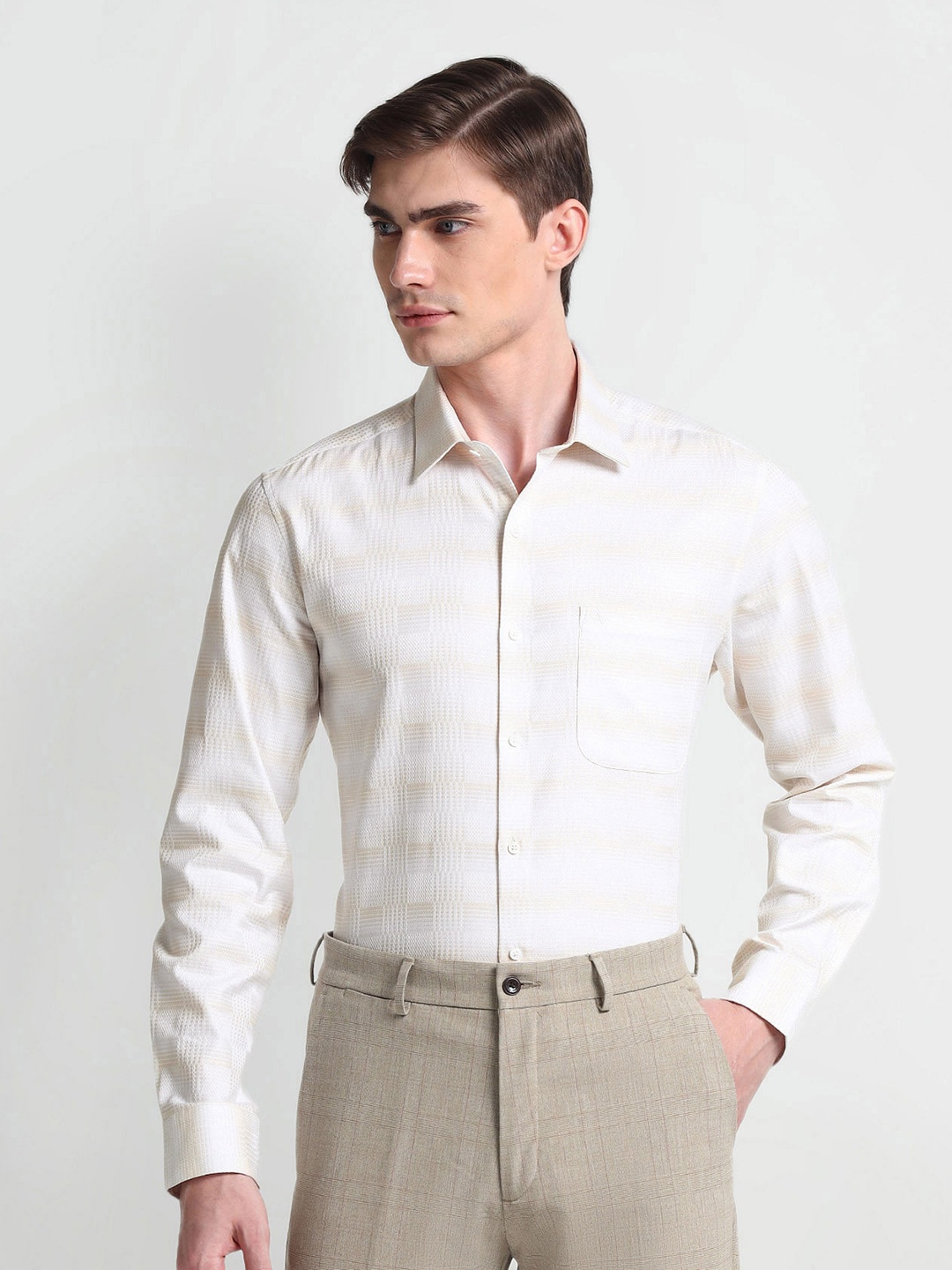 

Arrow Checked Cotton Formal Shirt, Beige