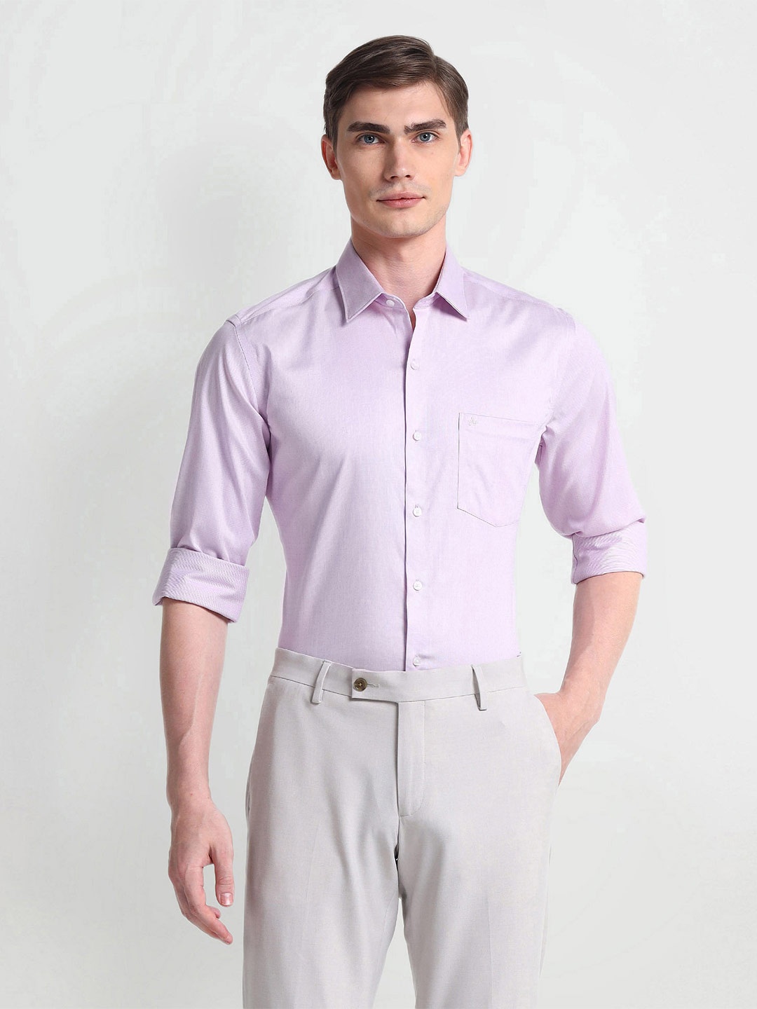 

Arrow Manhattan Slim Fit Auto Press Spread Collar Formal Shirt, Purple