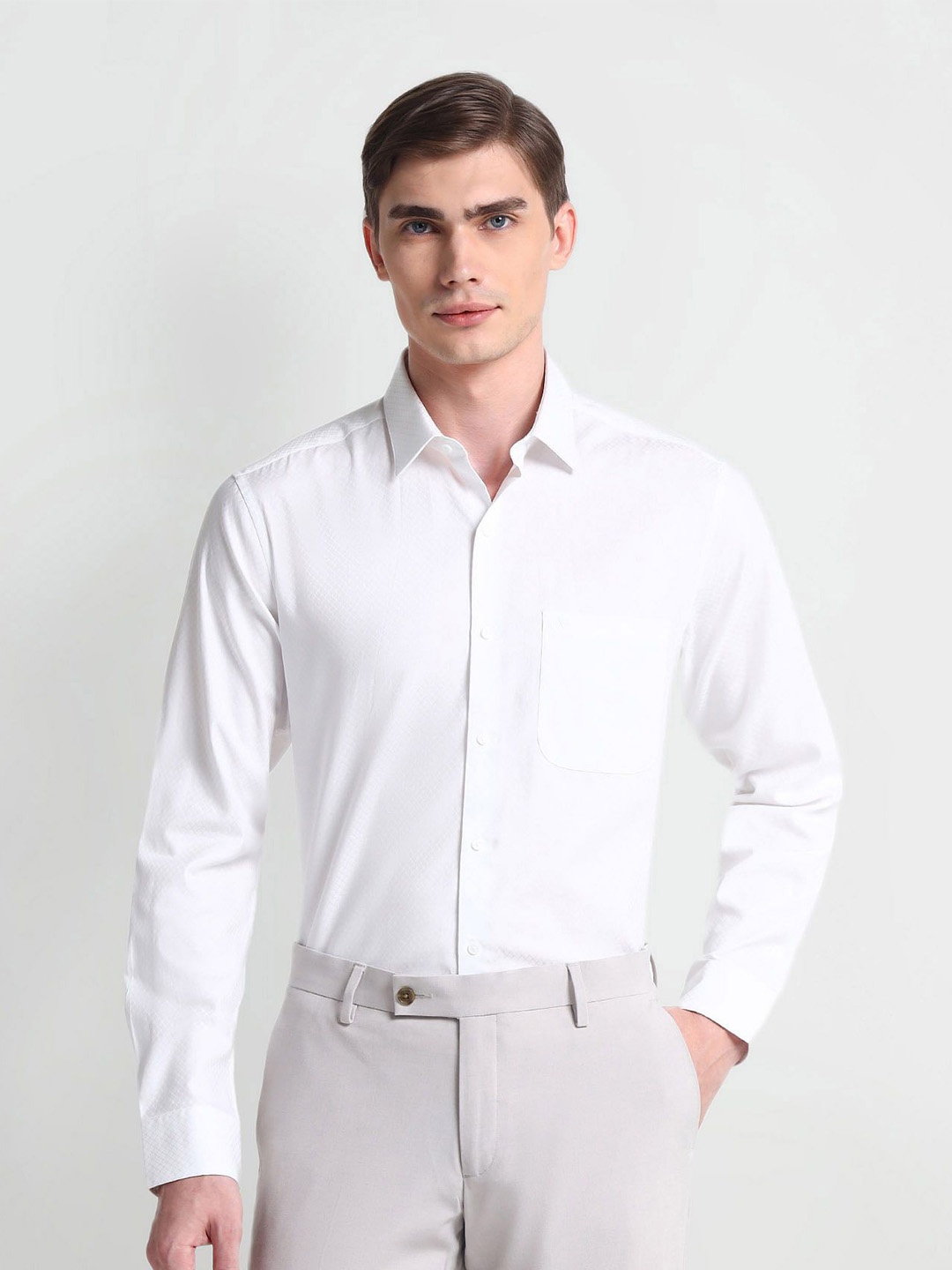 

Arrow Spread Collar Twill Pure Cotton Formal Shirt, White