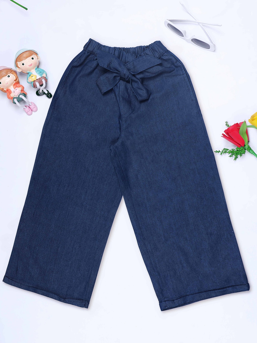 

HERE&NOW Girls Smart Denim Loose Fit Parallel Trousers, Blue