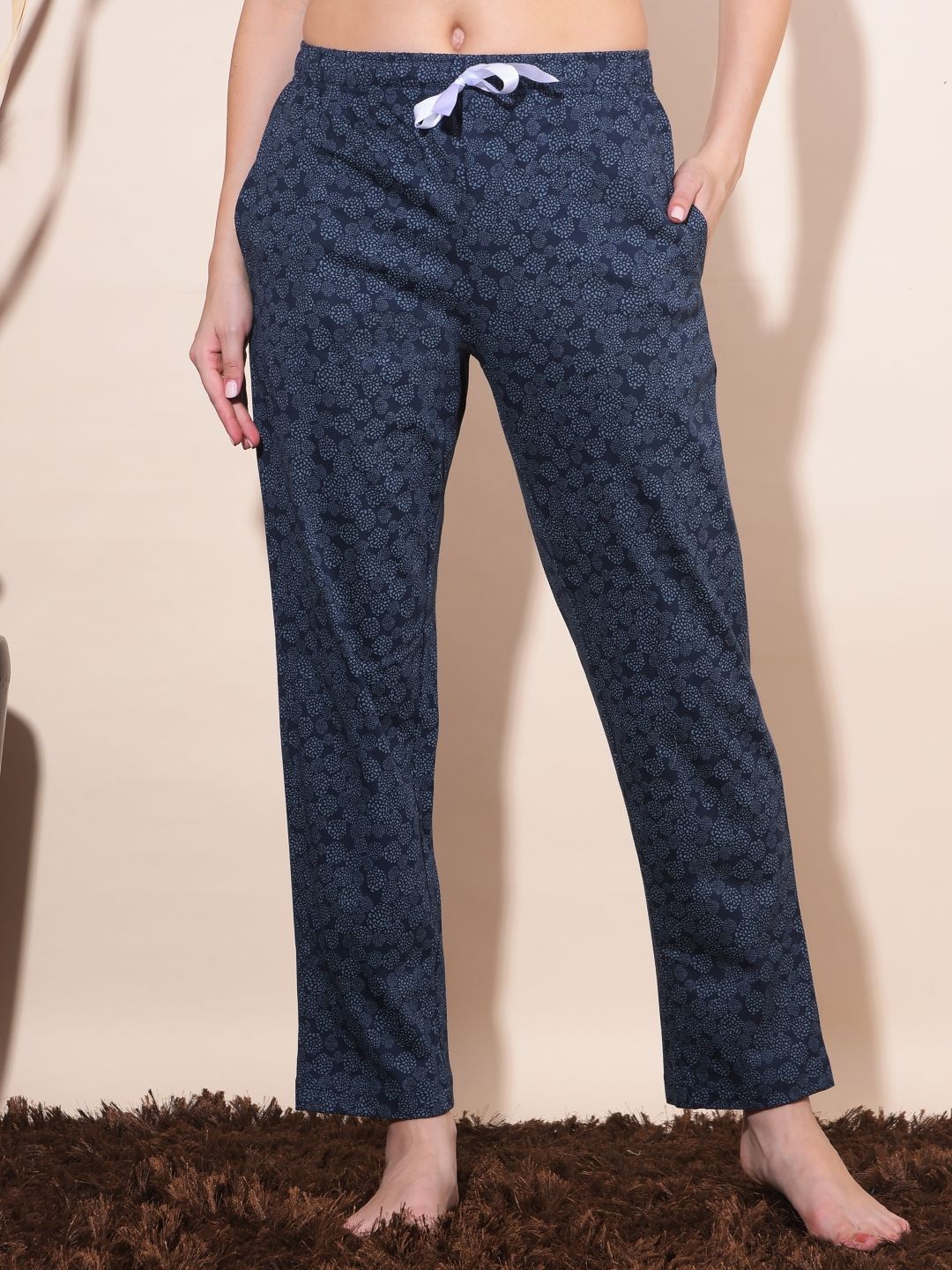 

Dollar Missy Women Printed Mid-Rise Lounge Pants, Navy blue