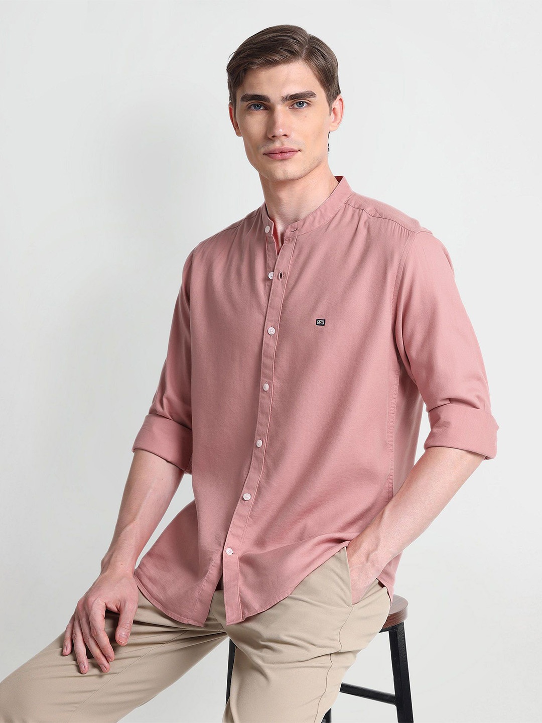 

Arrow Sport Slim Fit Mandarin Collar Casual Shirt, Pink