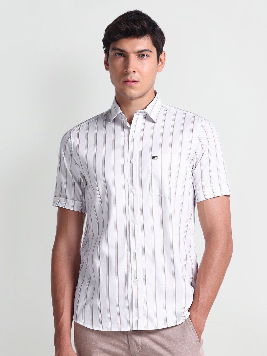

Arrow Sport Vertical Striped Twill Cotton Casual Shirt, White