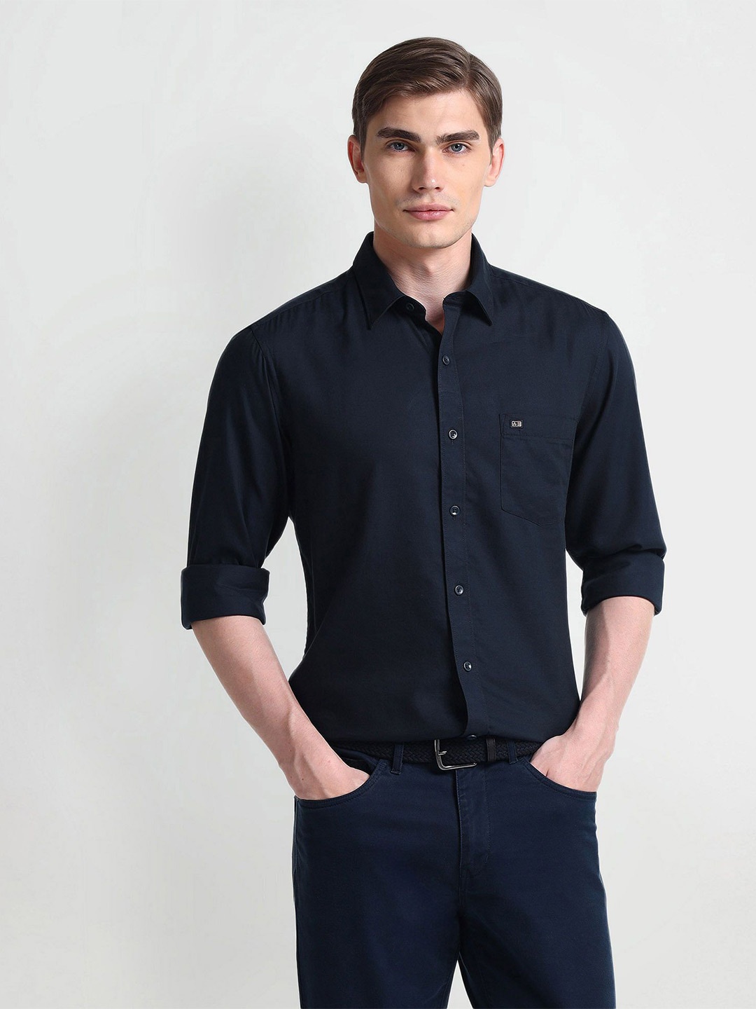 

Arrow Sport Slim Fit Spread Collar Twill Opaque Casual Shirt, Blue