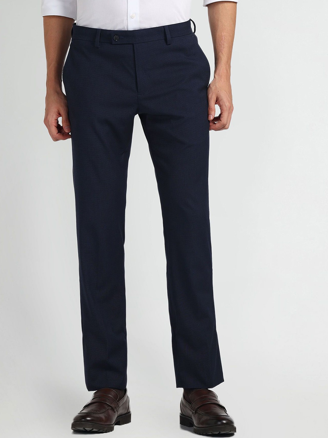 

Arrow Men Slim Fit Mid-Rise Plain Formal Trousers Trousers, Blue