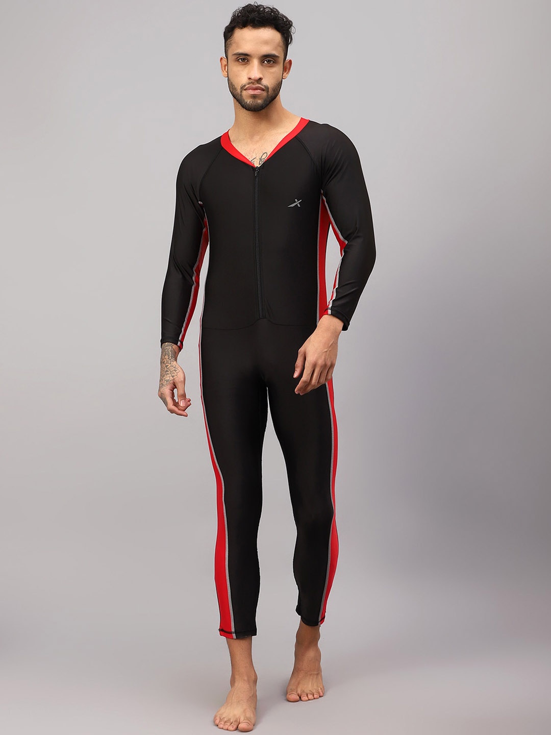 

VECTOR X Men Solid V-Neck Swim Legsuit, Black