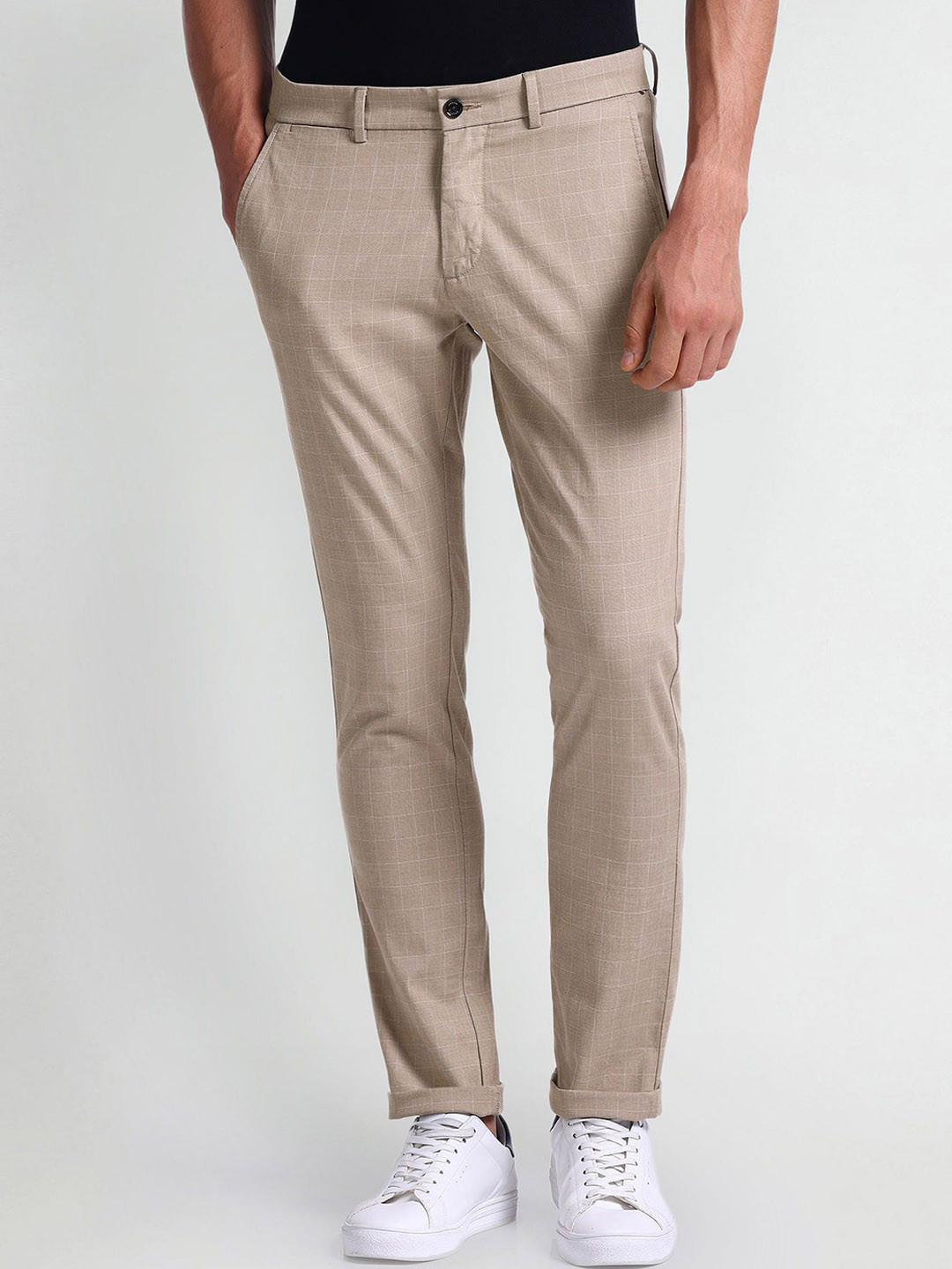 

Arrow Sport Men Slim Fit Mid-Rise Plain Regular Trousers Trousers, Beige