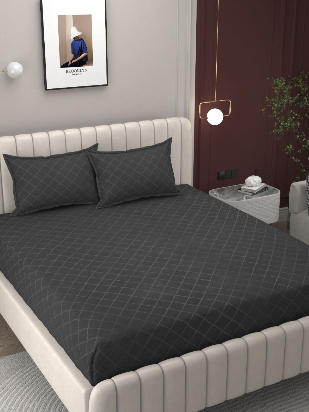

BELVOSTUM Grey Geometric 250 TC Cotton King Bedsheet With 2 Pillow Covers