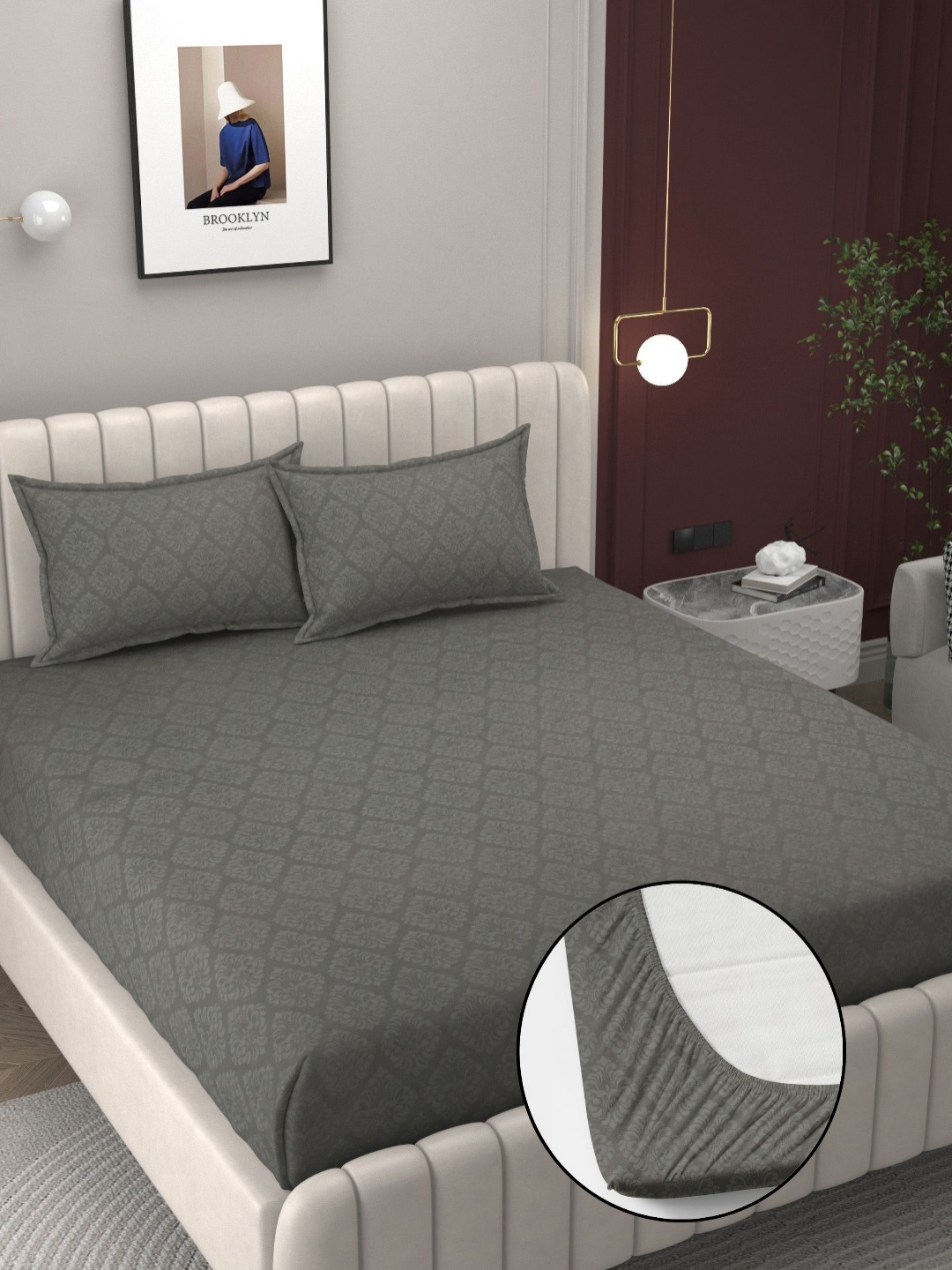 

BELVOSTUM Grey Ethnic Motifs 250 TC Cotton Crib Bedsheet With 2 Pillow Covers