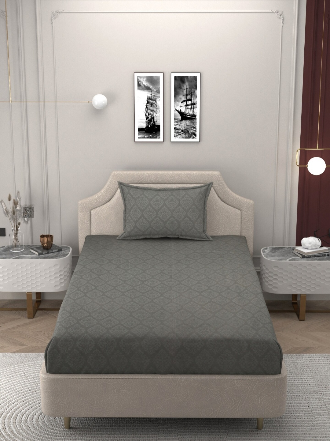 

BELVOSTUM Grey Ethnic Motifs 250 TC Cotton Single Bedsheet With 1 Pillow Cover