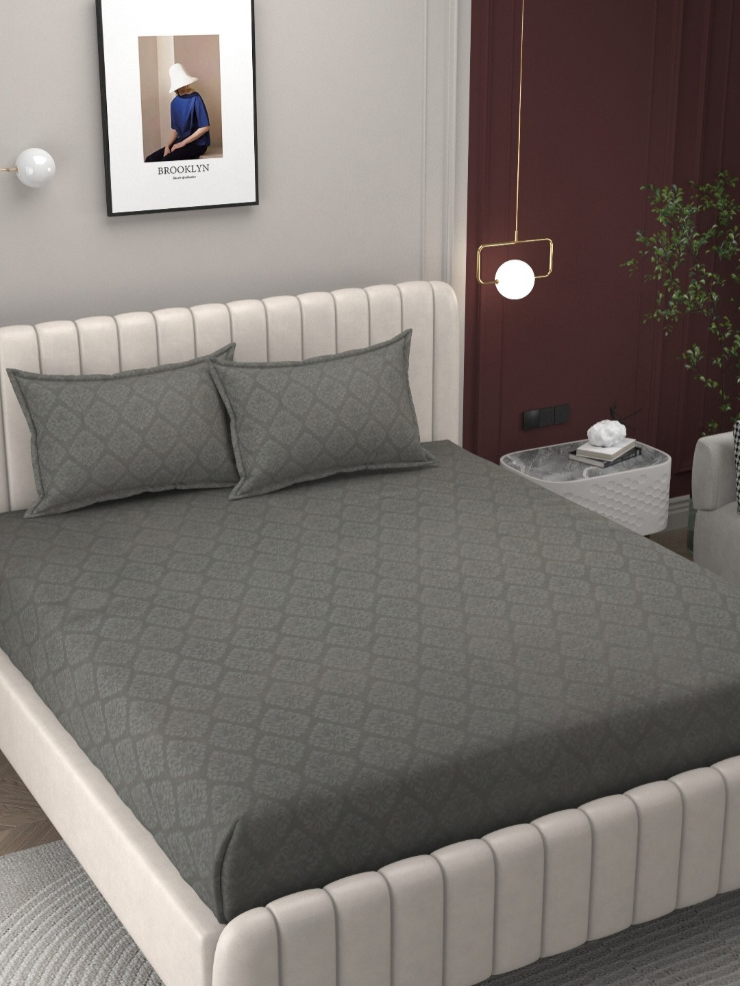

BELVOSTUM Grey Ethnic Motifs 250 TC Cotton King Bedsheet With 2 Pillow Covers