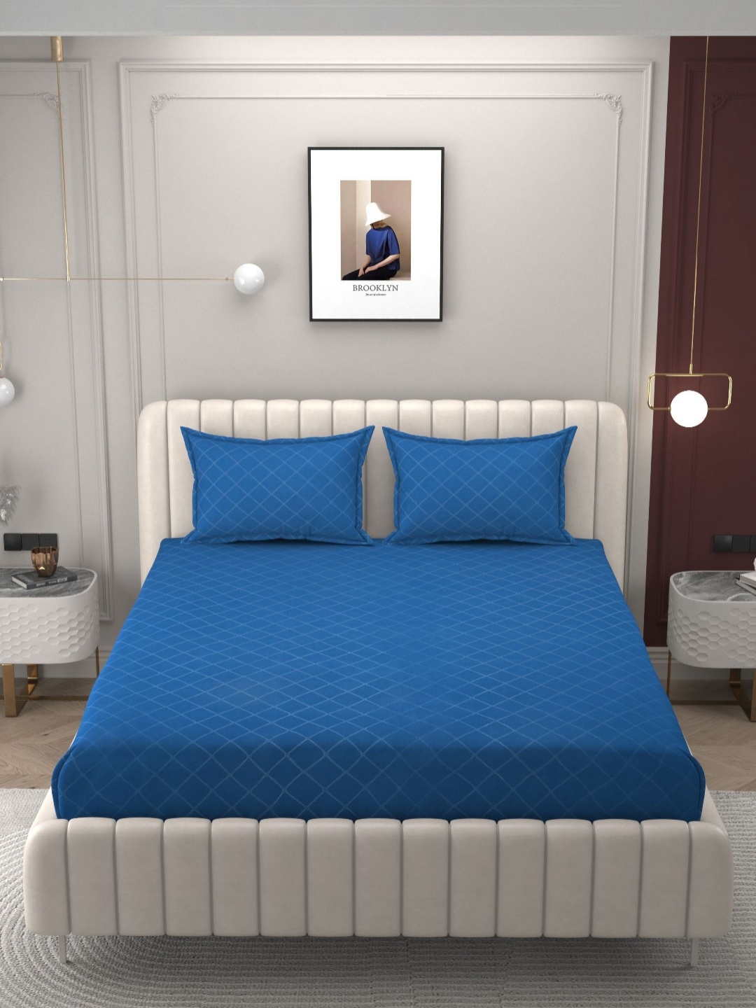 

BELVOSTUM Blue Geometric 250 TC Cotton King Bedsheet with 2 Pillow Covers