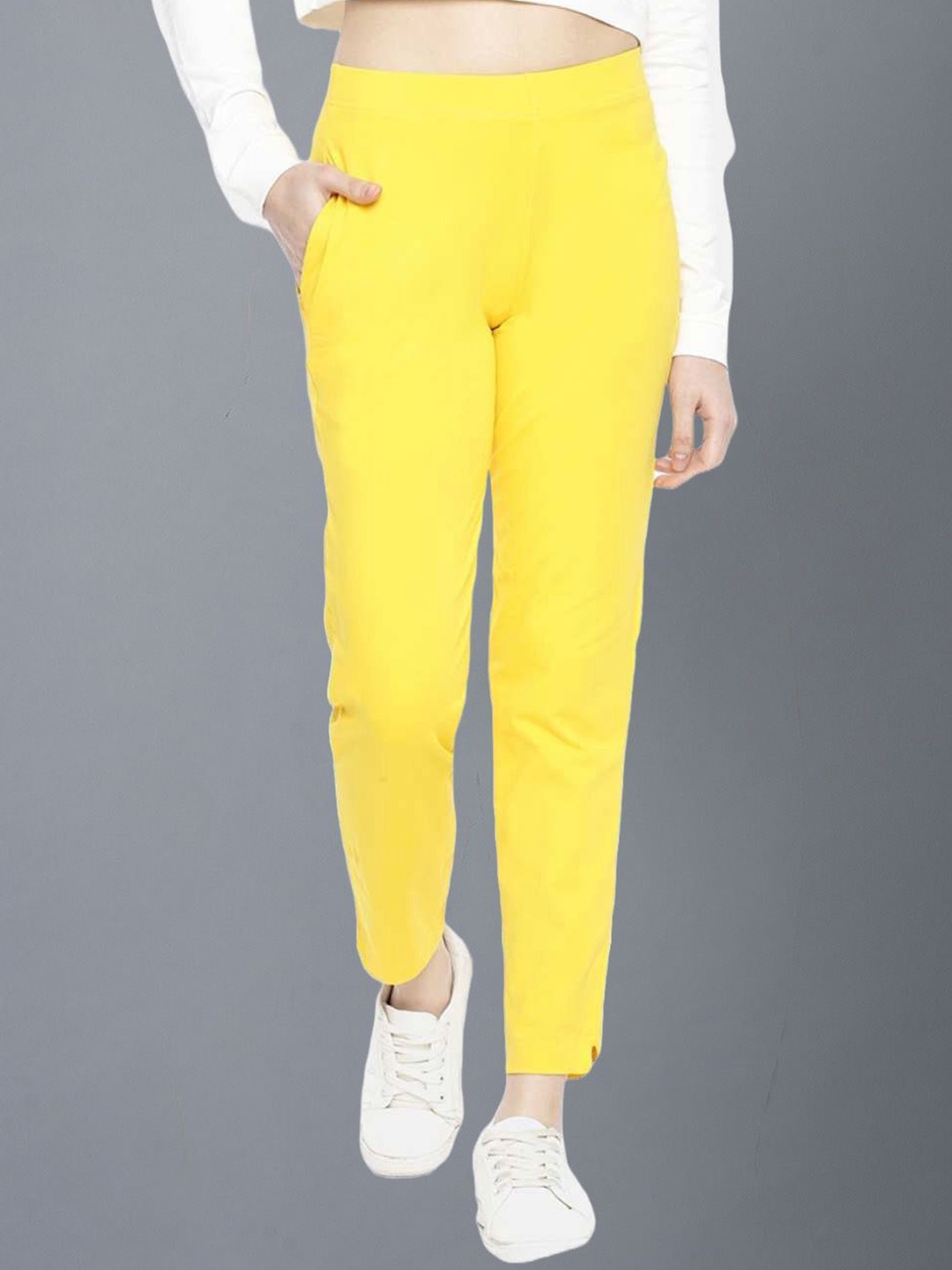 

Dollar Missy Women Relaxed Mid-Rise Easy Wash Regular Trousers, Yellow