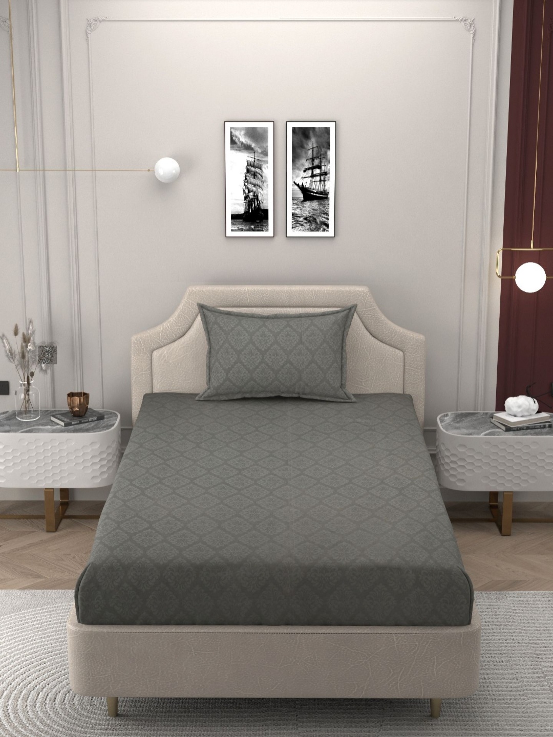 

Bromwick Grey Ethnic Motifs 250 TC Cotton Single Bedsheet With 1 Pillow Cover