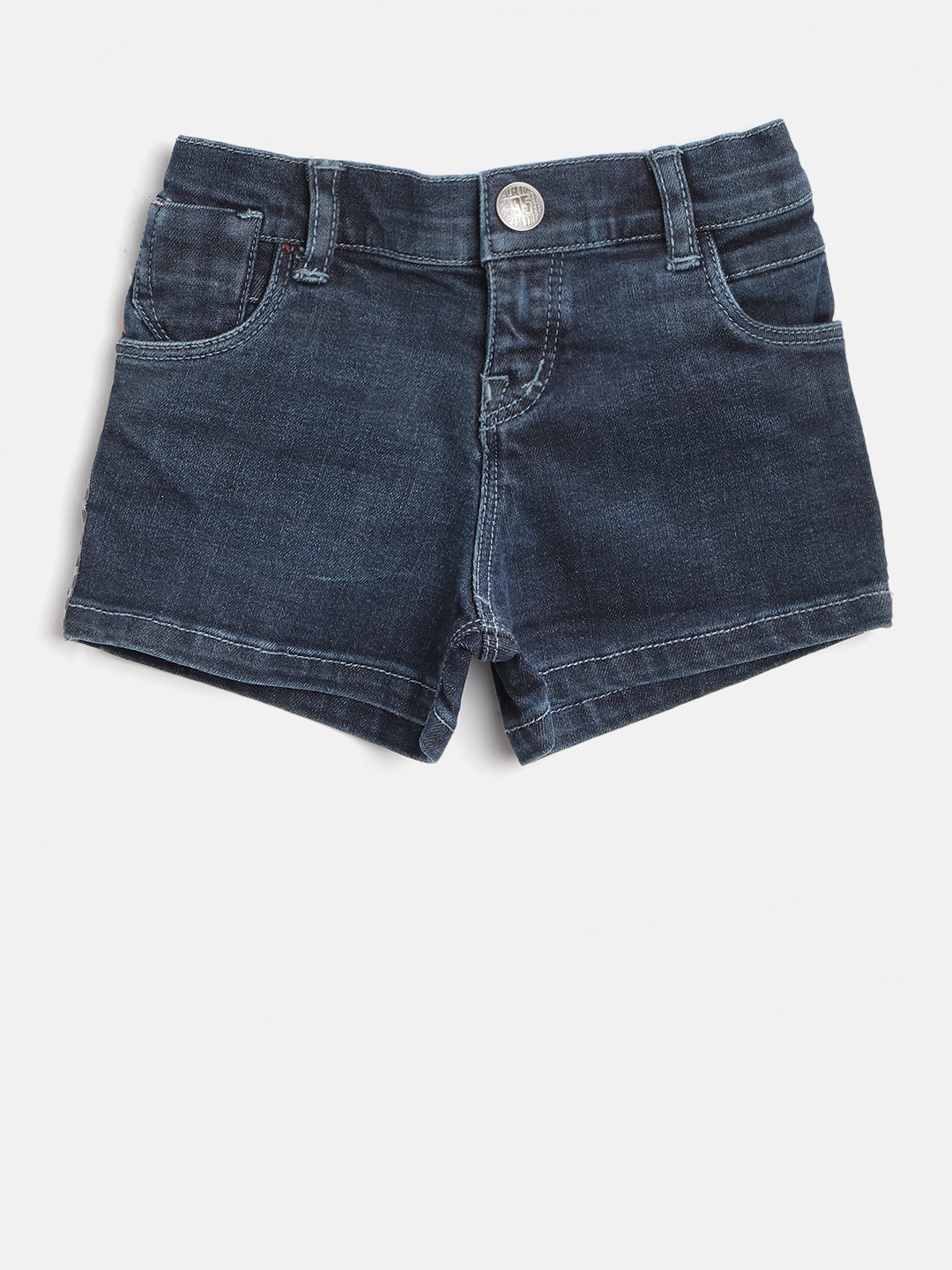 

Palm Tree Girls Navy Blue Washed Regular Fit Denim Shorts