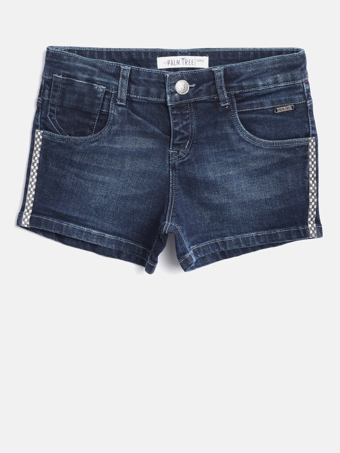 

Palm Tree Girls Navy Blue Washed Regular Fit Denim Shorts