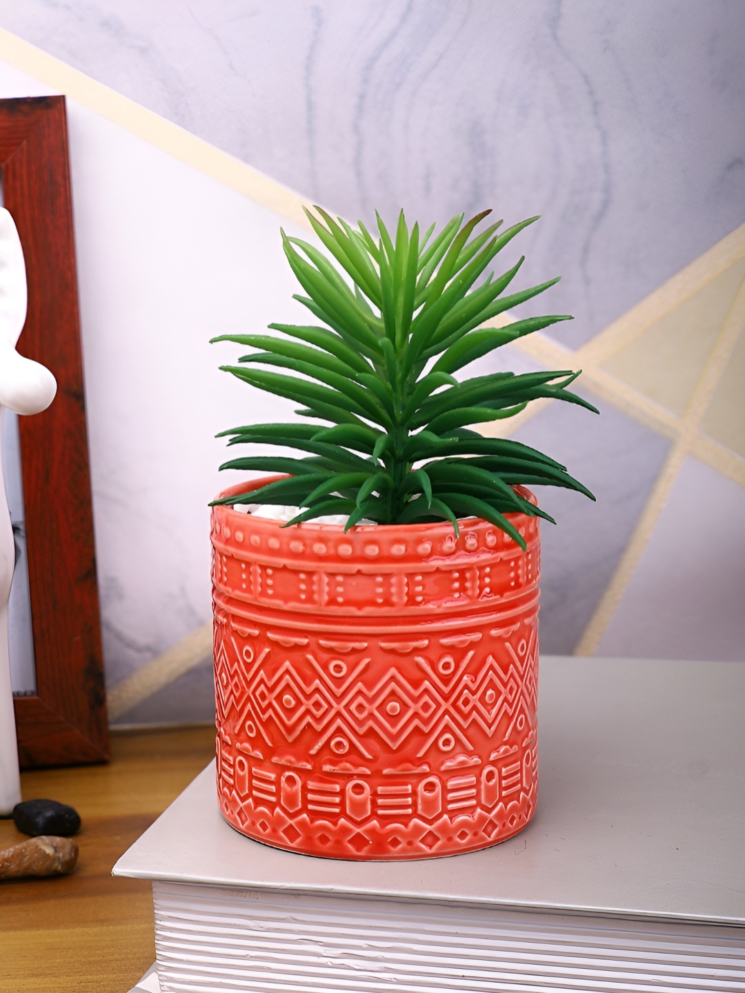 

TAYHAA Green & Red Artificial Plant With Ceramic Pot
