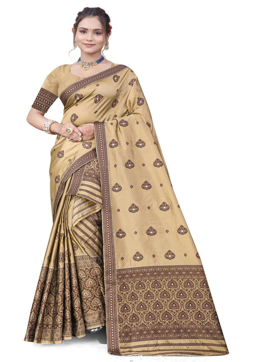 

Skiran's Assamese Mekhela Chador Woven Design Saree, Coffee brown