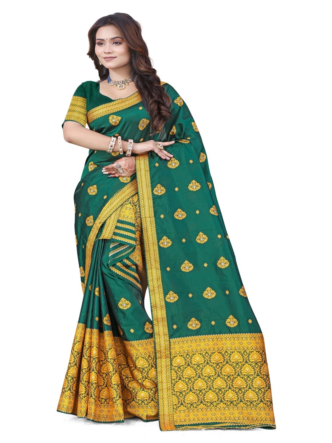 

Skiran's Assamese Mekhela Chador Woven Design Saree, Green