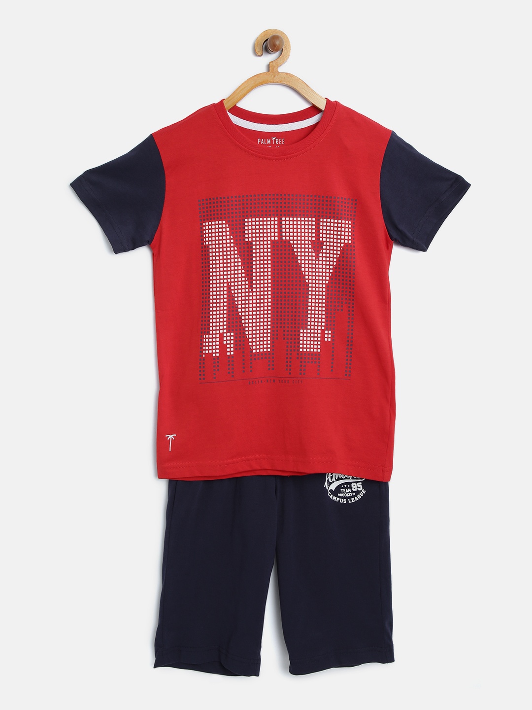 

Palm Tree Boys Red & Navy Blue Printed T-shirt with Shorts