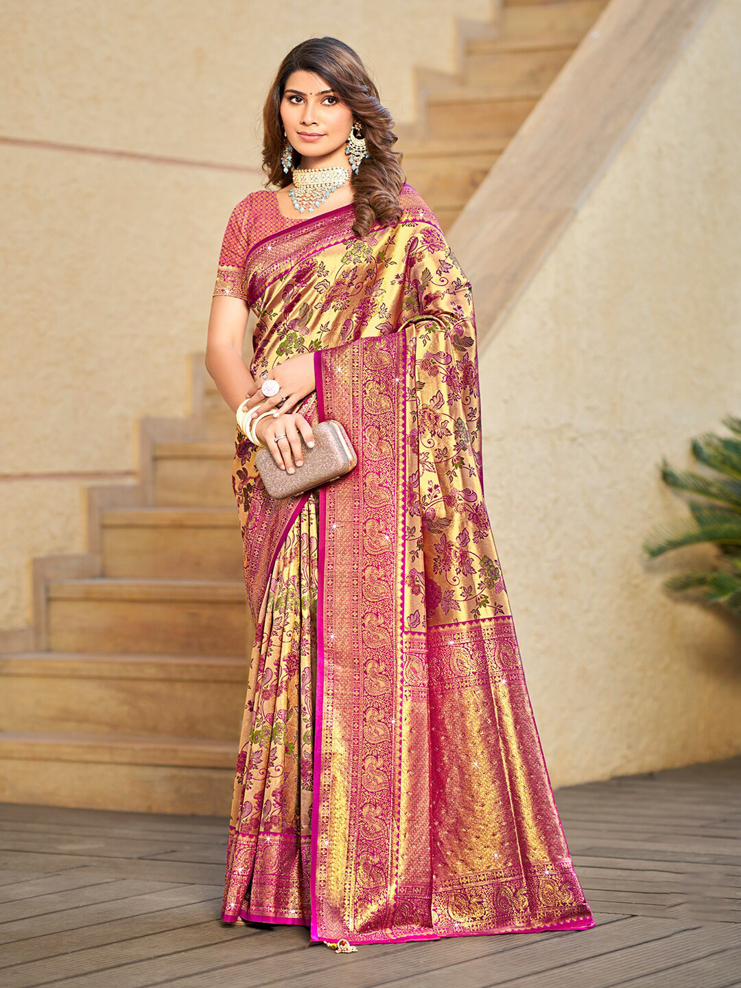 

SANGAM PRINTS Woven Design Zari Tussar Saree, Purple