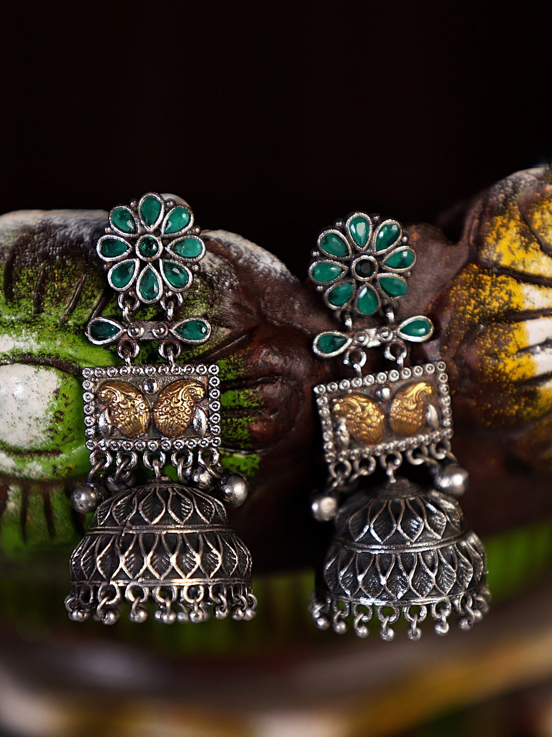 

XAGO Silver-Plated Oxidised Contemporary Jhumkas