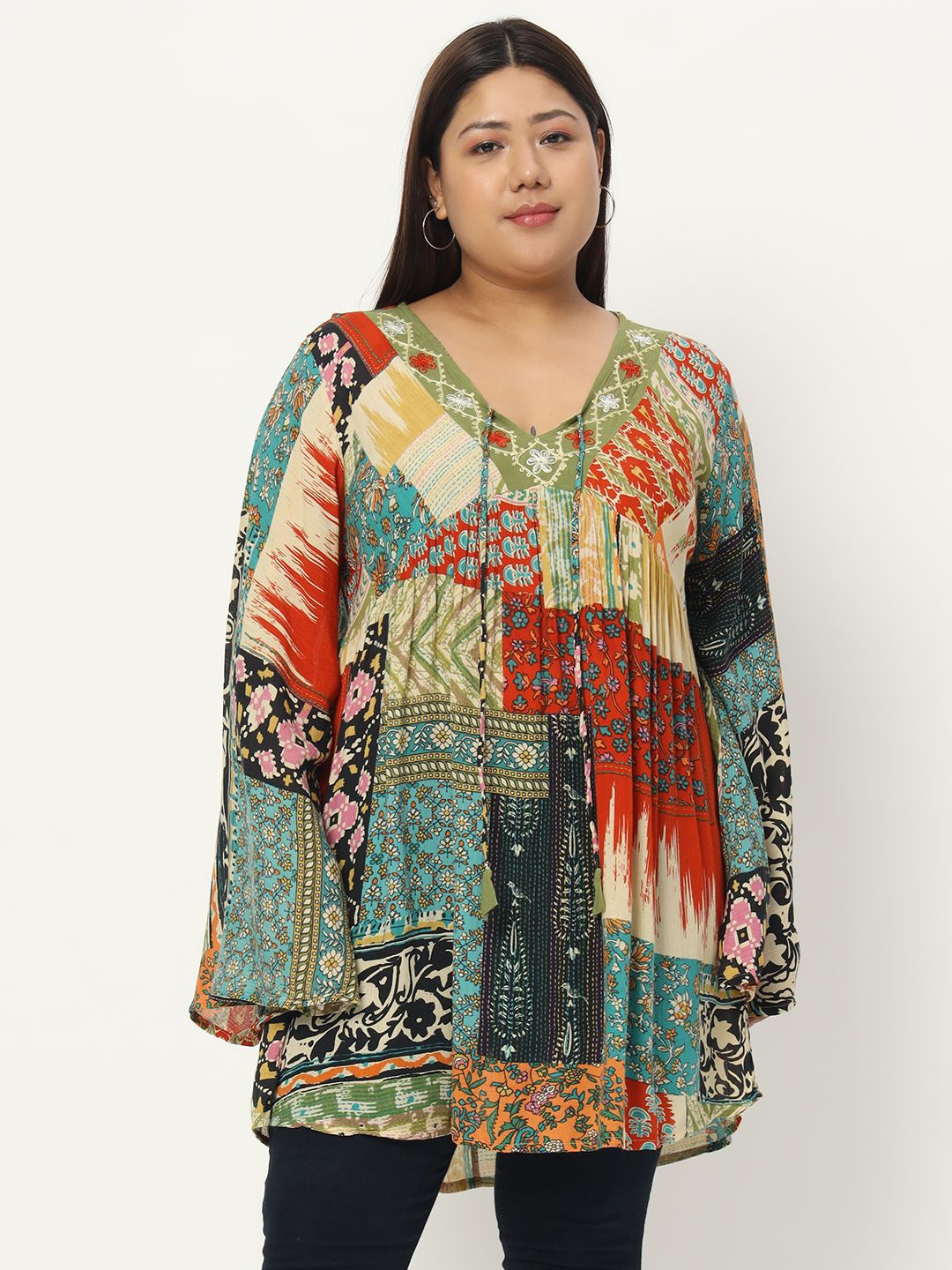 

VELDRESS V-Neck Abstract Printed Top, Multi
