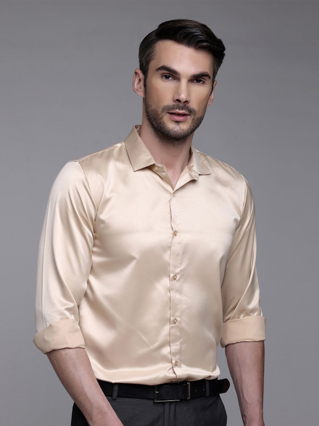 

FILO HEVIS Classic Spread Collar Satin Formal Shirt, Rose gold