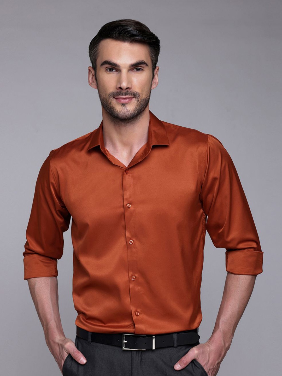 

FILO HEVIS Classic Spread Collar Satin Formal Shirt, Orange
