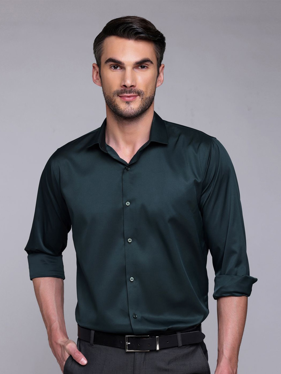 

FILO HEVIS Classic Spread Collar Formal Shirt, Green